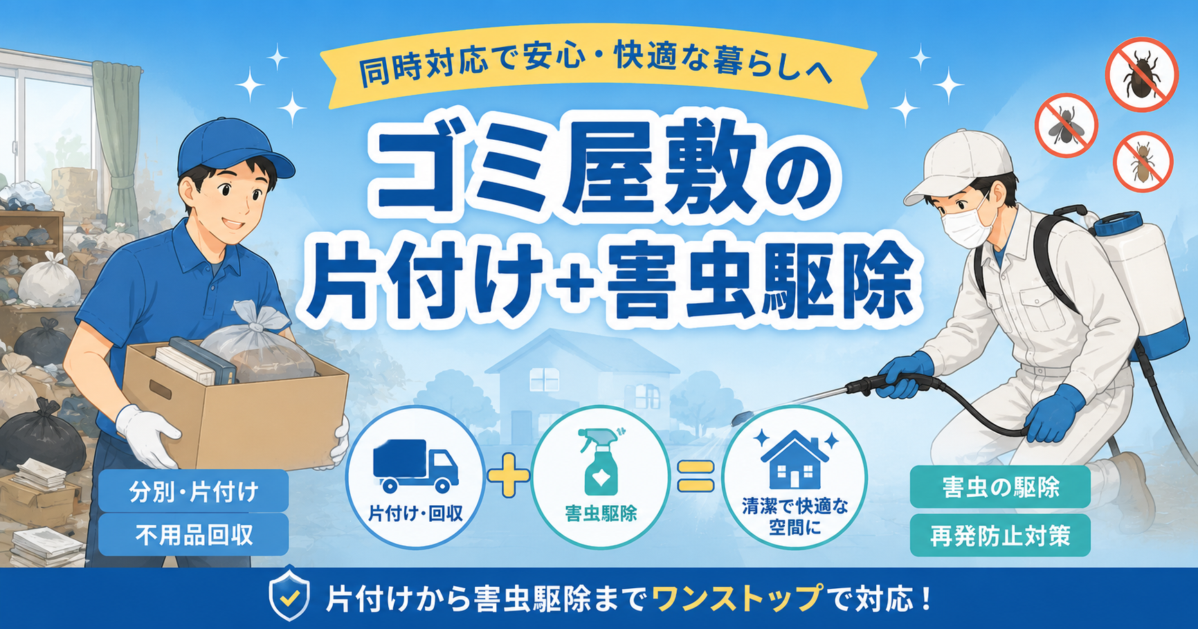 ゴミ屋敷の片付けと害虫駆除のイメージ