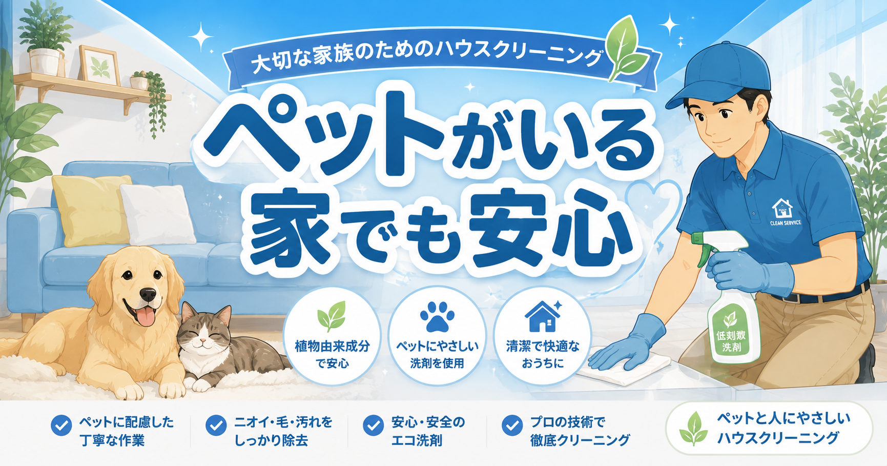 ペットがいる家庭のハウスクリーニングのイメージ